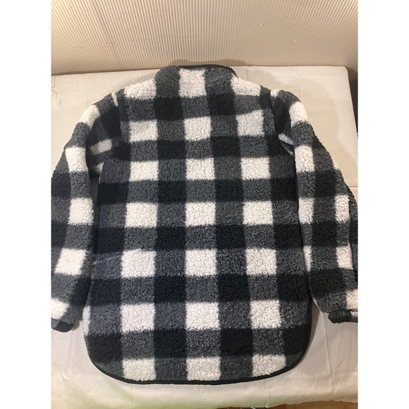 Abercrombie & Fitch A&F Soft Sherpa Black White Plaid Pullover Jacket M - Picture 8 of 8